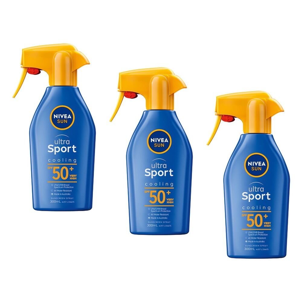 NIVEA Sun Ultra Sport Cooling Sunscreen Spray SPF50+ 300mL Pack of 3