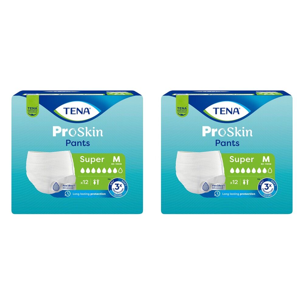 Tena ProSkin Pants Super M 12 Pack x 4 Bundle of 2