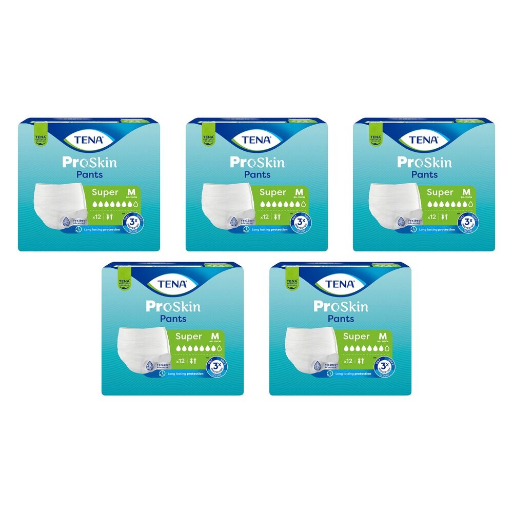 Tena ProSkin Pants Super M 12 Pack x 4 Bundle of 5