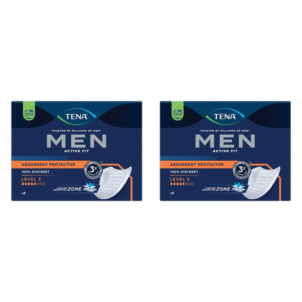 Tena Men Active Fit Absorbent Protector Level 3 8 Pack x 3 Bundle of 2
