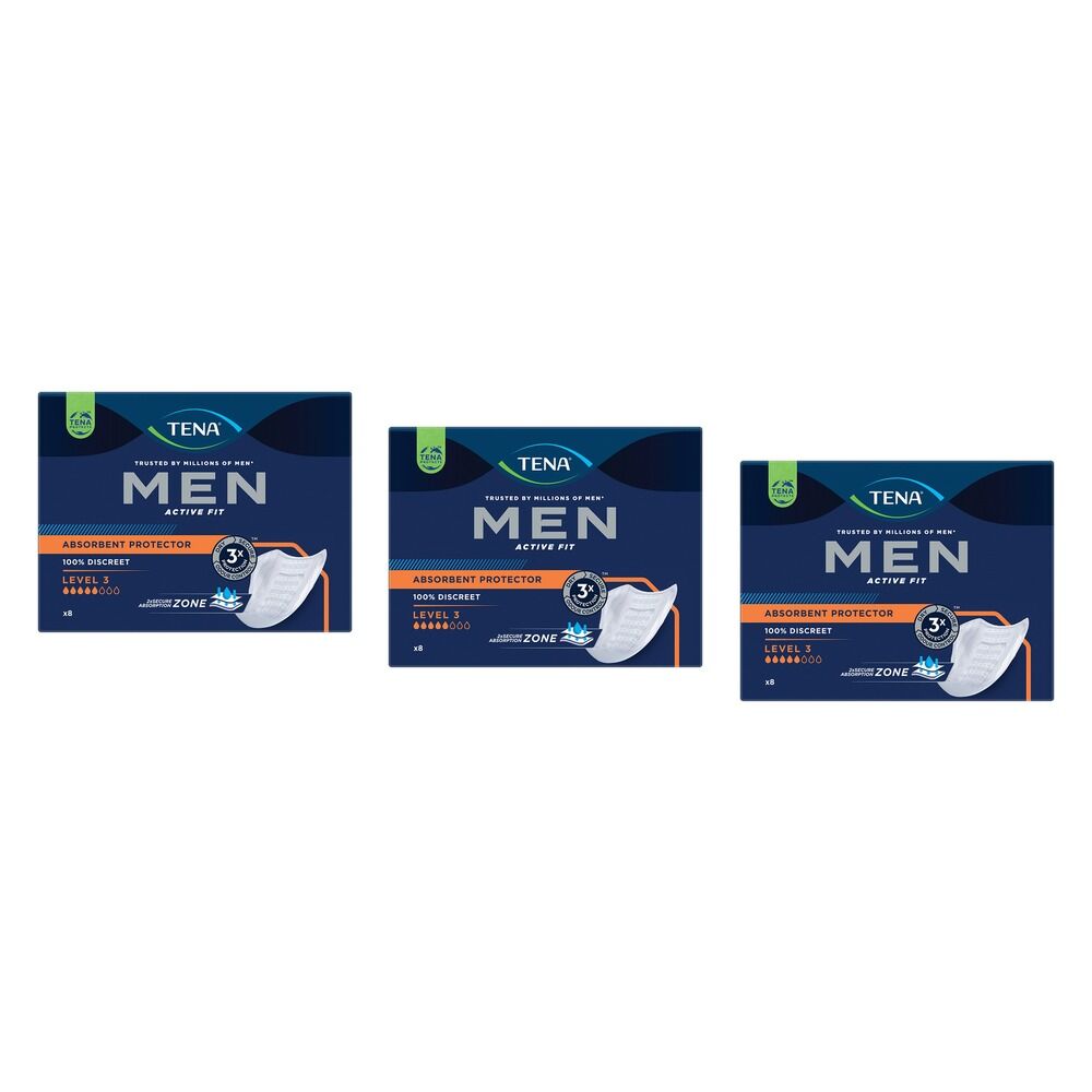 Tena Men Active Fit Absorbent Protector Level 3 8 Pack x 3 Bundle of 3