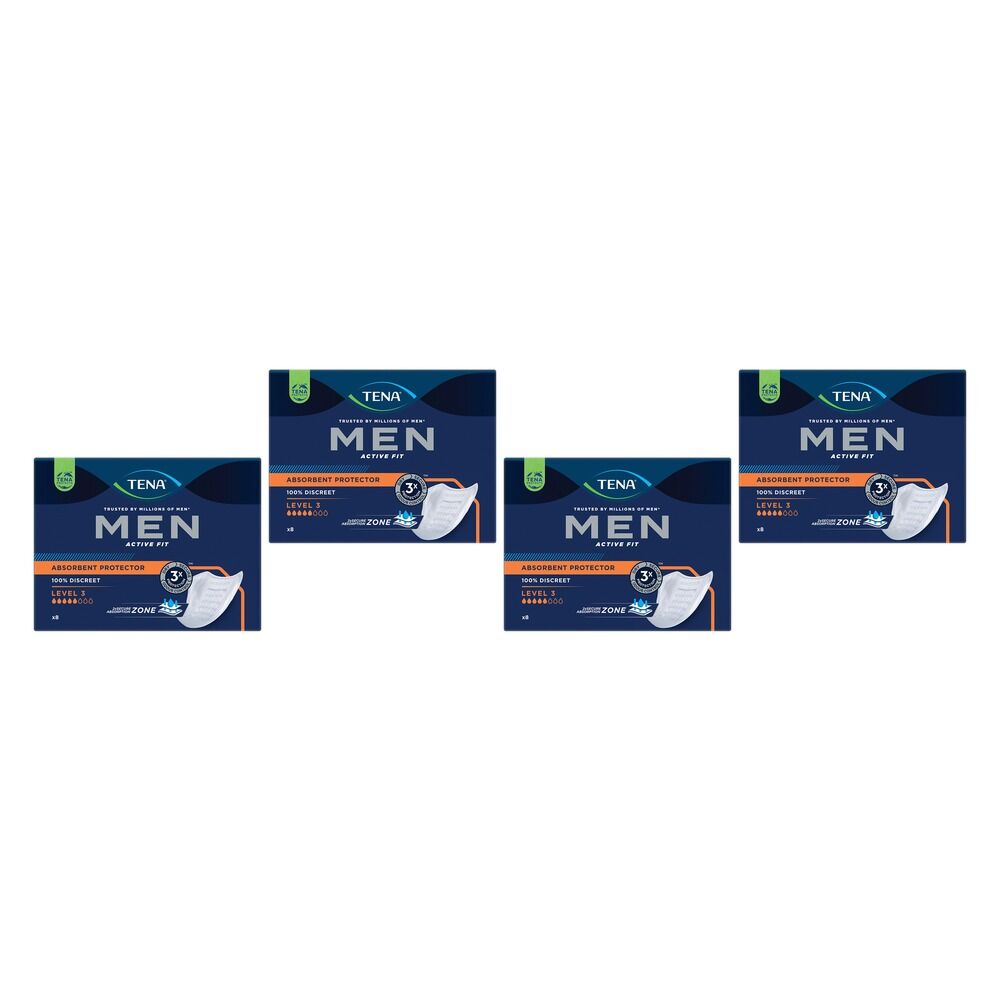 Tena Men Active Fit Absorbent Protector Level 3 8 Pack x 3 Bundle of 4