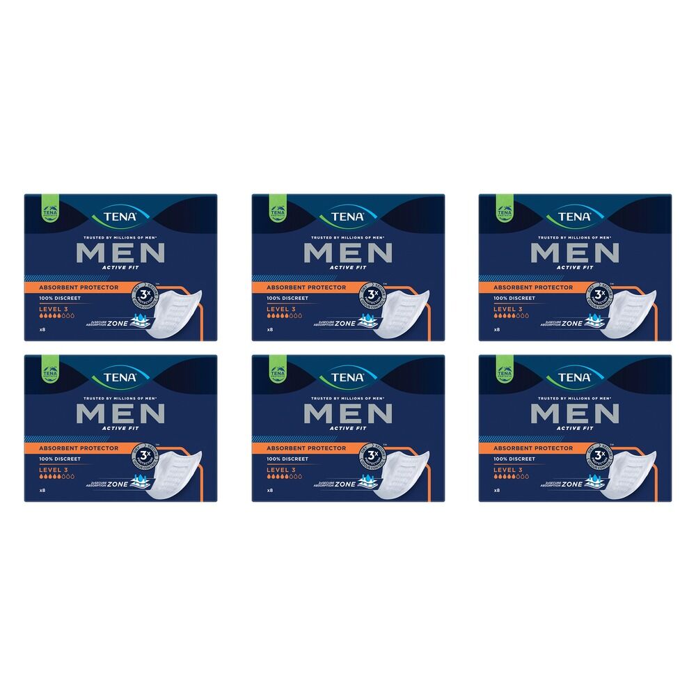 Tena Men Active Fit Absorbent Protector Level 3 8 Pack x 3 Bundle of 6