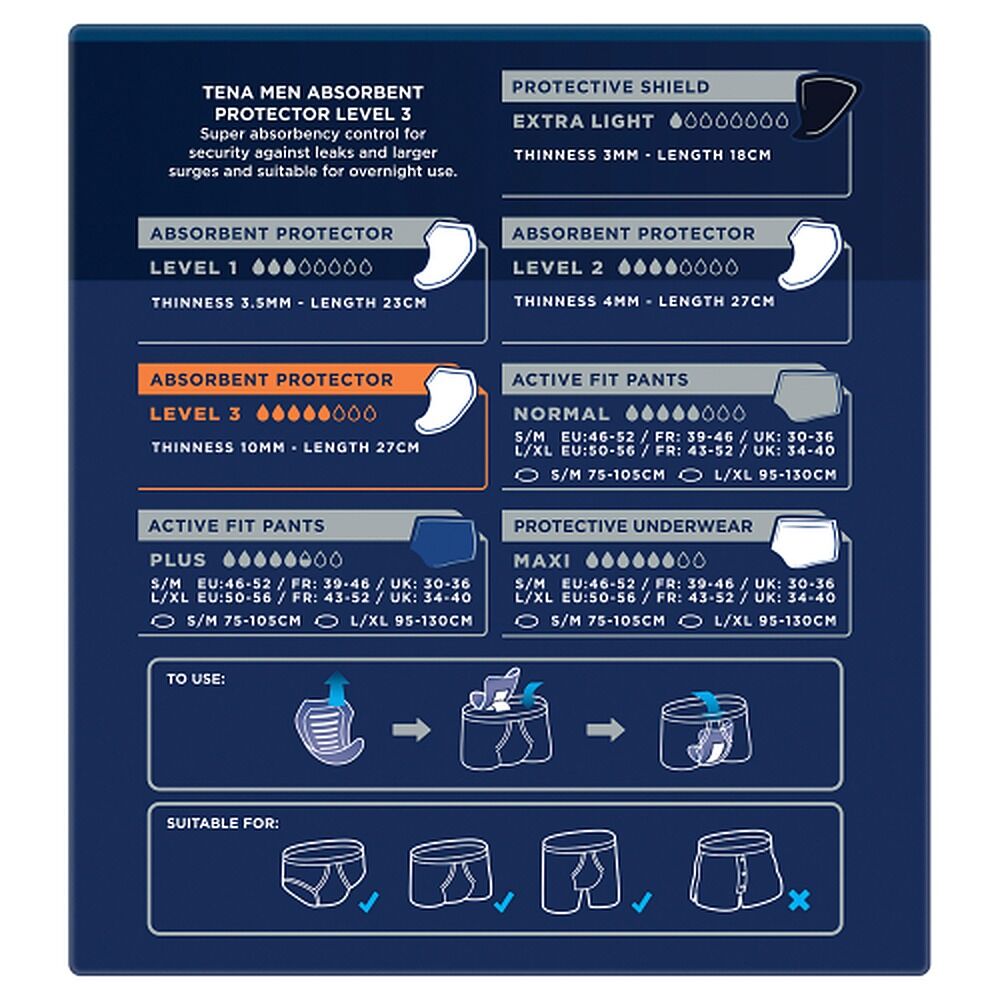 Tena Men Active Fit Absorbent Protector Level 3 8 Pack x 3