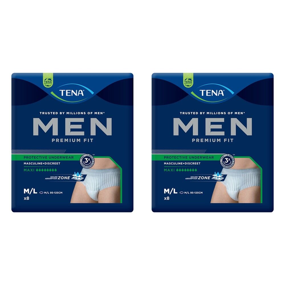 Tena Men Premium Fit Protective Underwear Maxi M/L 8 Pack x 3 Bundle of 2