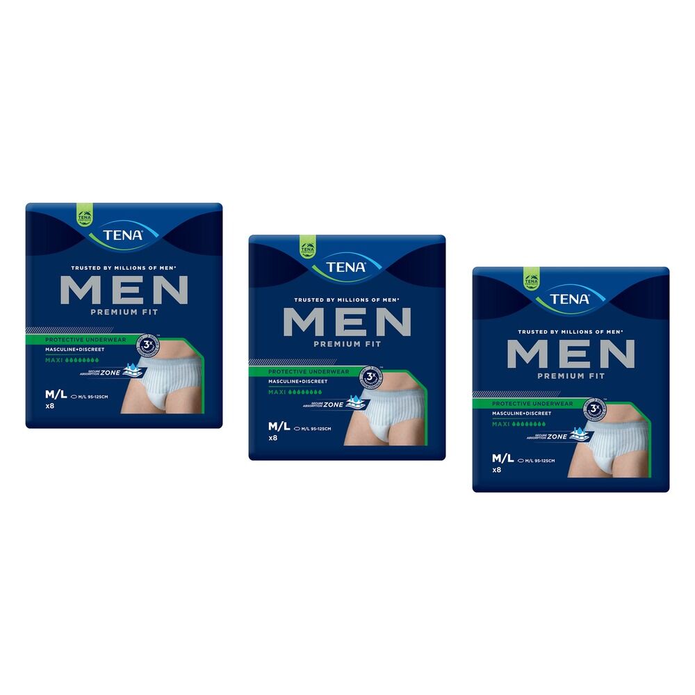 Tena Men Premium Fit Protective Underwear Maxi M/L 8 Pack x 3 Bundle of 3