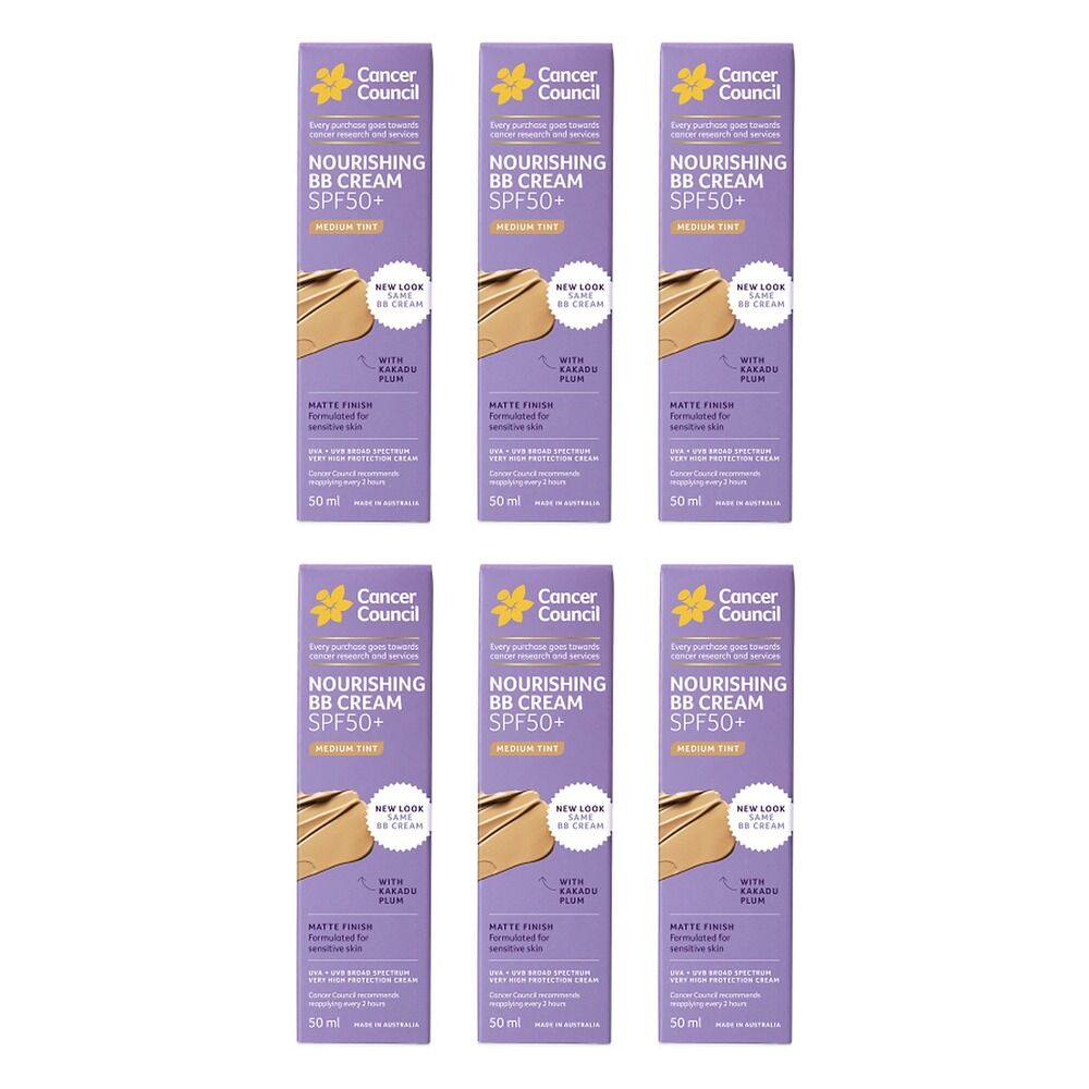 Cancer Council Face Day Wear BB Cream SPF 50+ Medium Tint 50mL Pack of 6