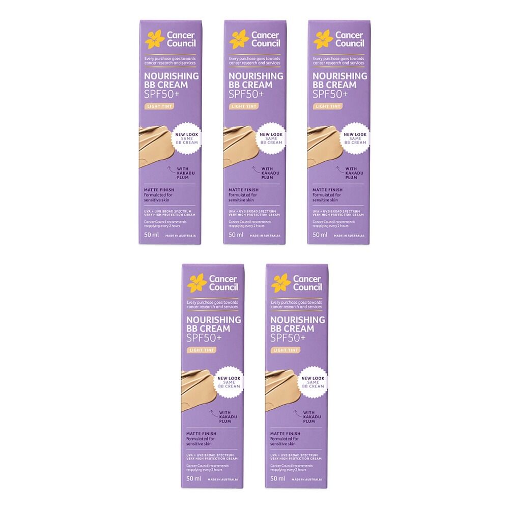 Cancer Council Face Day Wear BB Cream SPF 50+ Light Tint 50mL Pack of 5