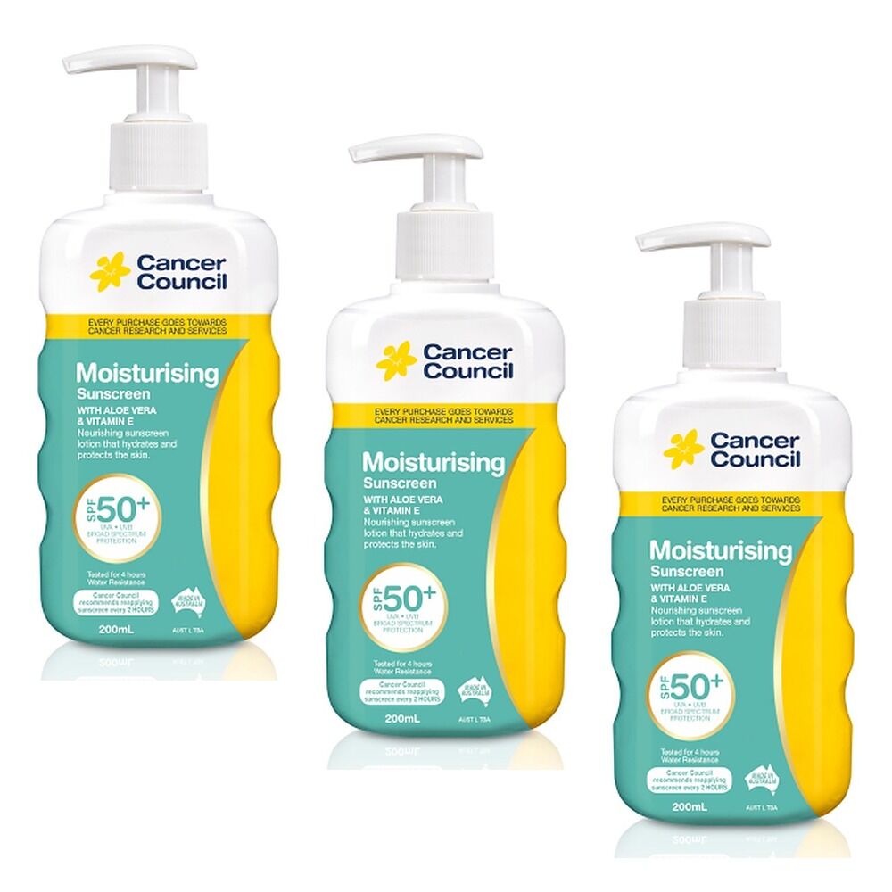 Cancer Council Moisturising Sunscreen Pump SPF 50+ 200mL Pack of 3