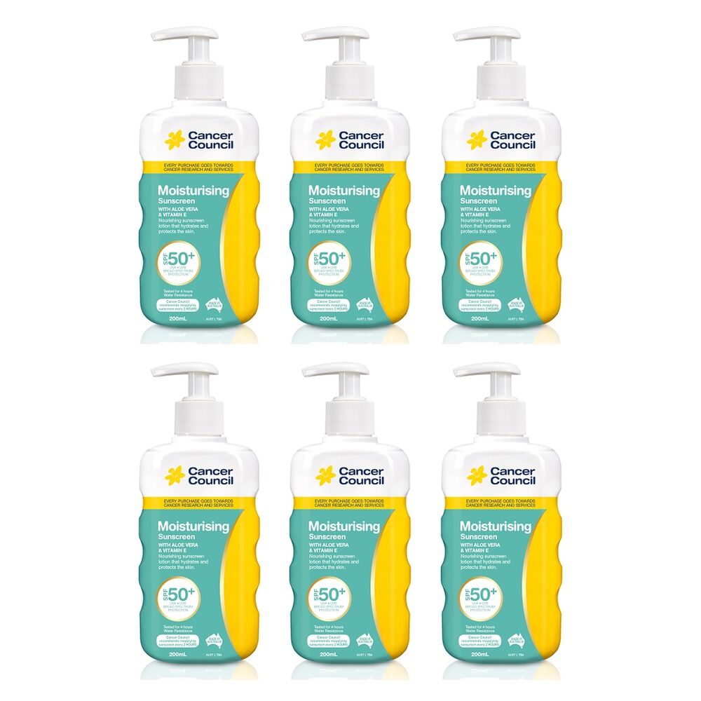Cancer Council Moisturising Sunscreen Pump SPF 50+ 200mL Pack of 6