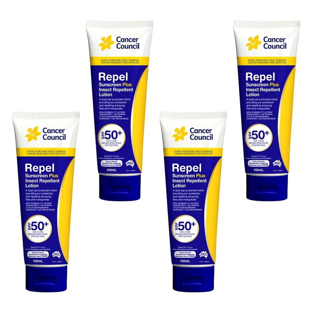 Cancer Council Repel Sunscreen Plus Insect Repellent Lotion SPF 50+ Pack of 4