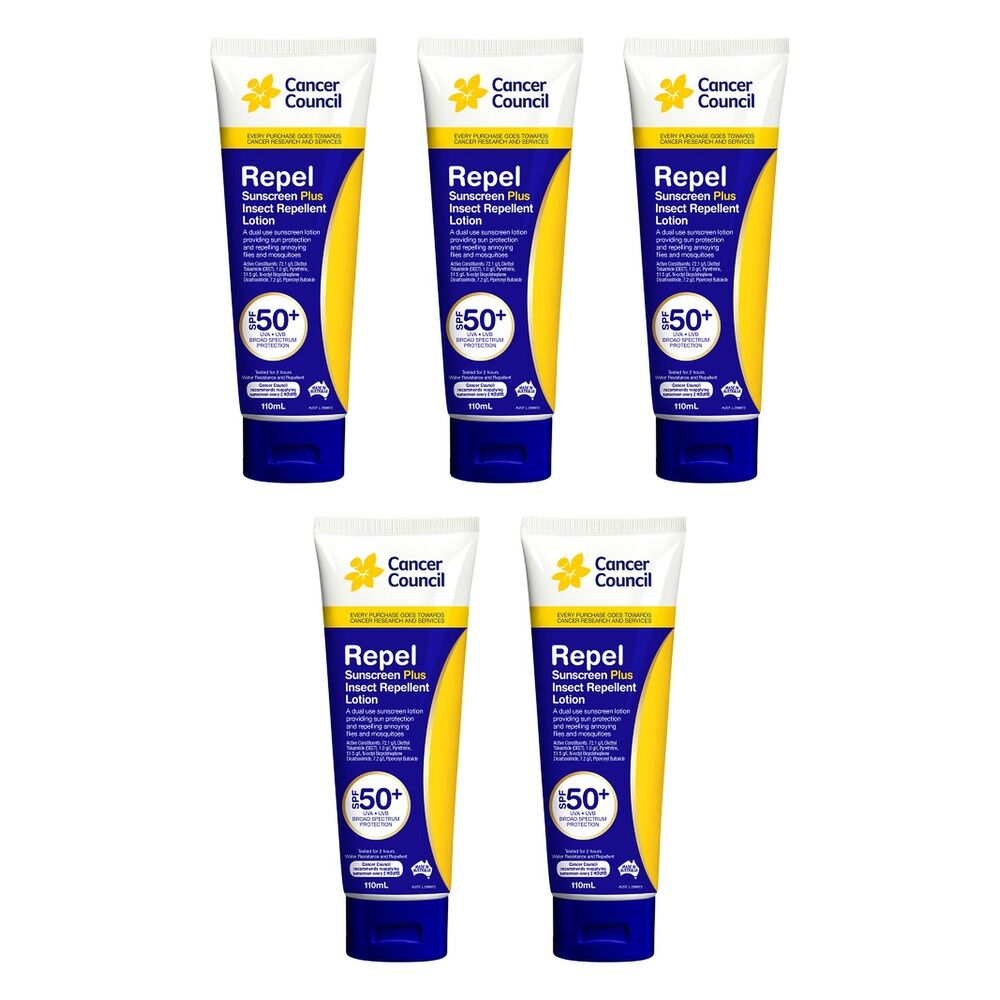 Cancer Council Repel Sunscreen Plus Insect Repellent Lotion SPF 50+ Pack of 5