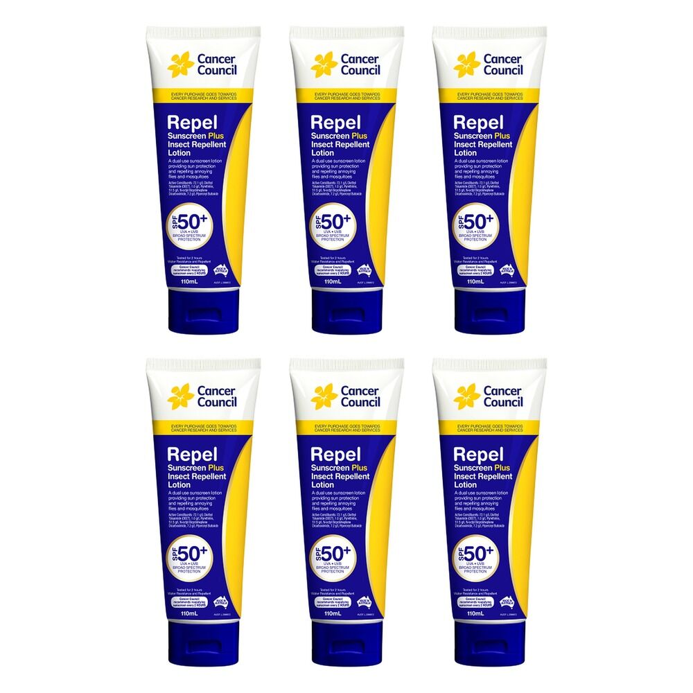 Cancer Council Repel Sunscreen Plus Insect Repellent Lotion SPF 50+ Pack of 6