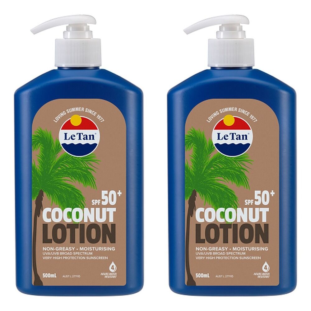 Le Tan Coconut Sunscreen Lotion SPF50+ 500mL Pack of 2