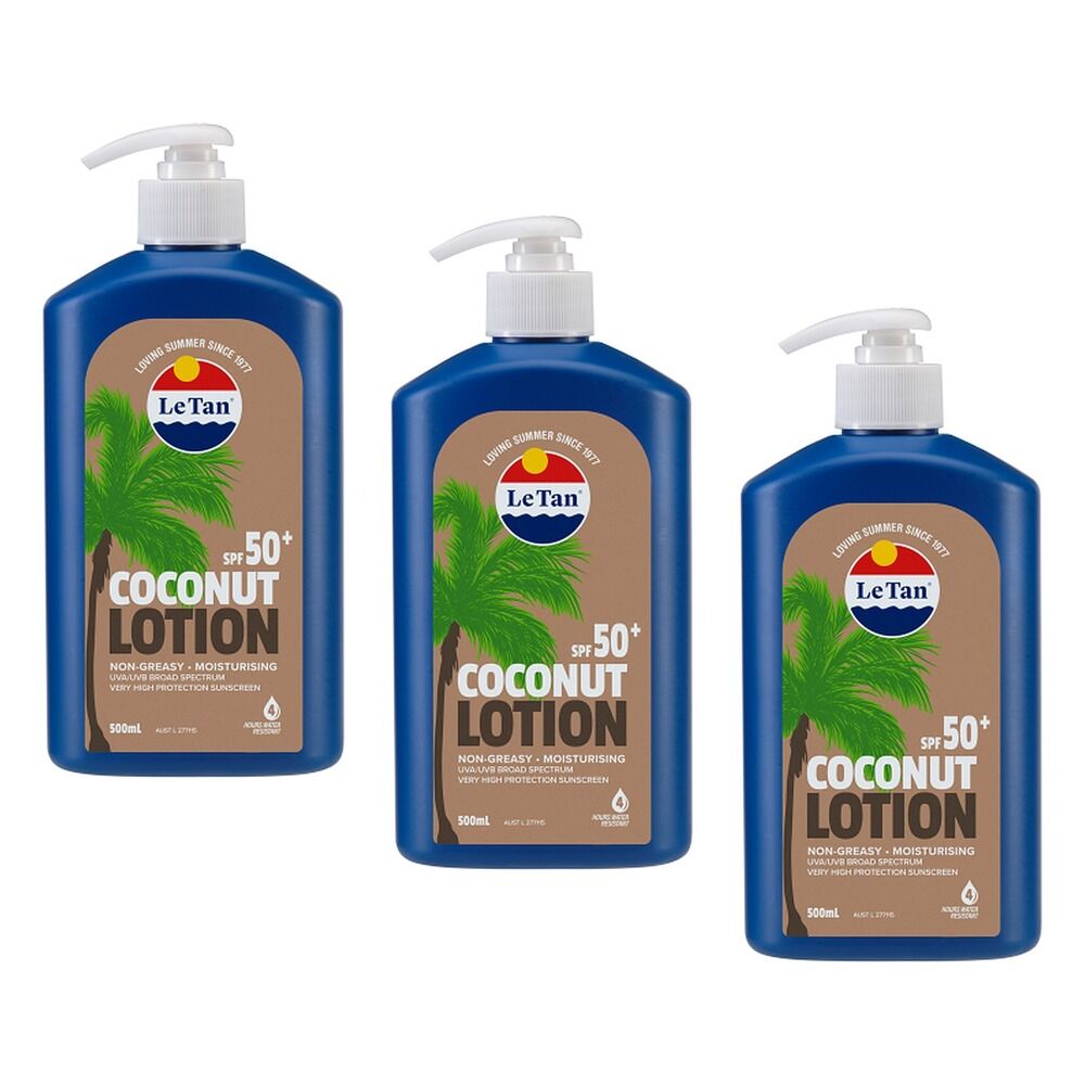 Le Tan Coconut Sunscreen Lotion SPF50+ 500mL Pack of 3