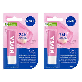 NIVEA 24H Melt-In Moisture Soft Rose Lip Balm 4.8g Pack of 2