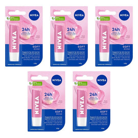 NIVEA 24H Melt-In Moisture Soft Rose Lip Balm 4.8g Pack of 5