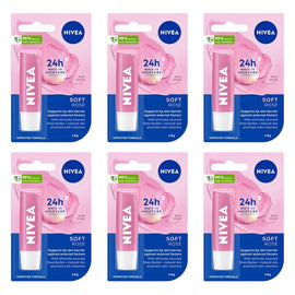 NIVEA 24H Melt-In Moisture Soft Rose Lip Balm 4.8g Pack of 6