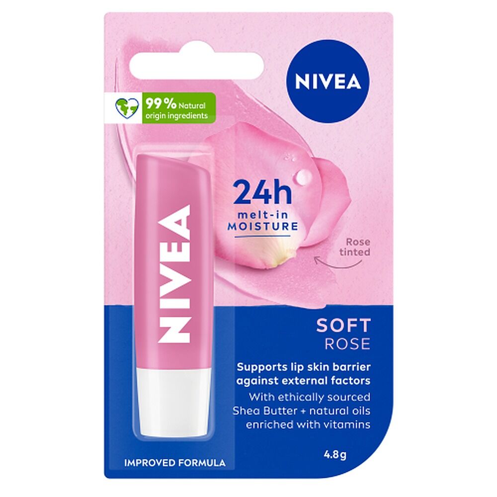 NIVEA 24H Melt-In Moisture Soft Rose Lip Balm 4.8g