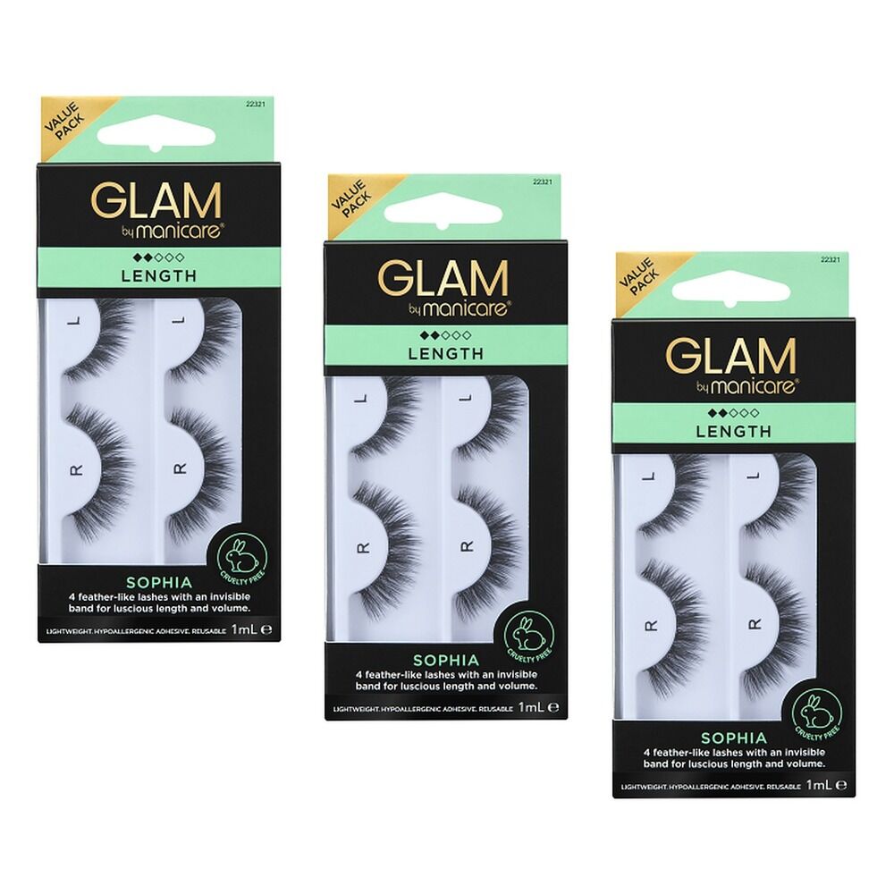 Glam by Manicare Sophia Mink Effect Lashes 2 Pairs Pack of 3