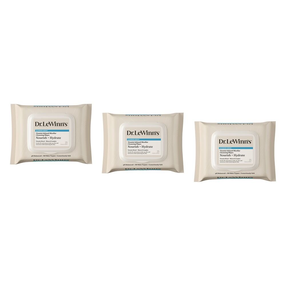 Dr. LeWinn's Private Formula Vitamin Infused Micellar Wipes 25 Pack Bundle of 3