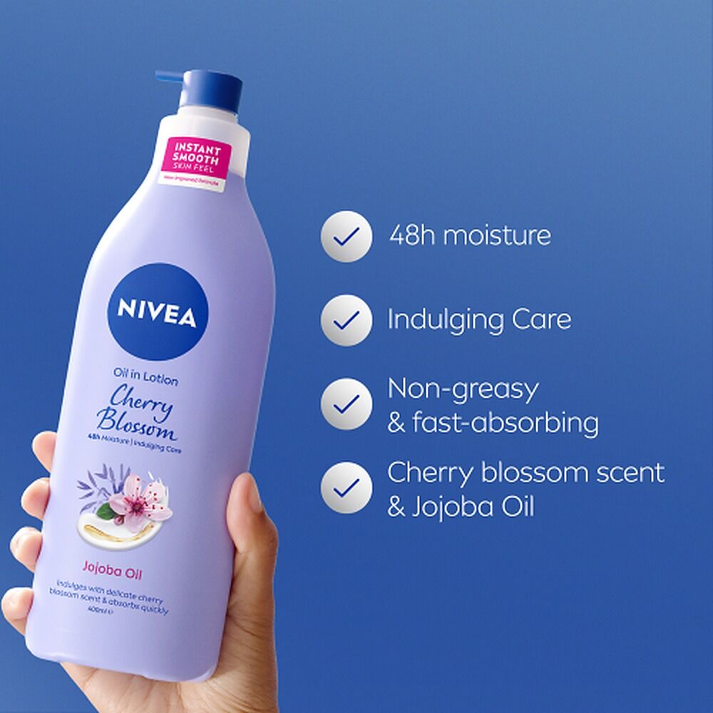 NIVEA Cherry Blossom & Jojoba Oil Body Lotion, 48h Moisture, 400mL