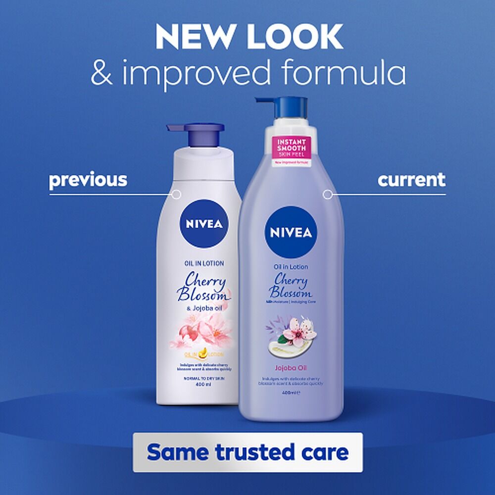 NIVEA Cherry Blossom & Jojoba Oil Body Lotion, 48h Moisture, 400mL