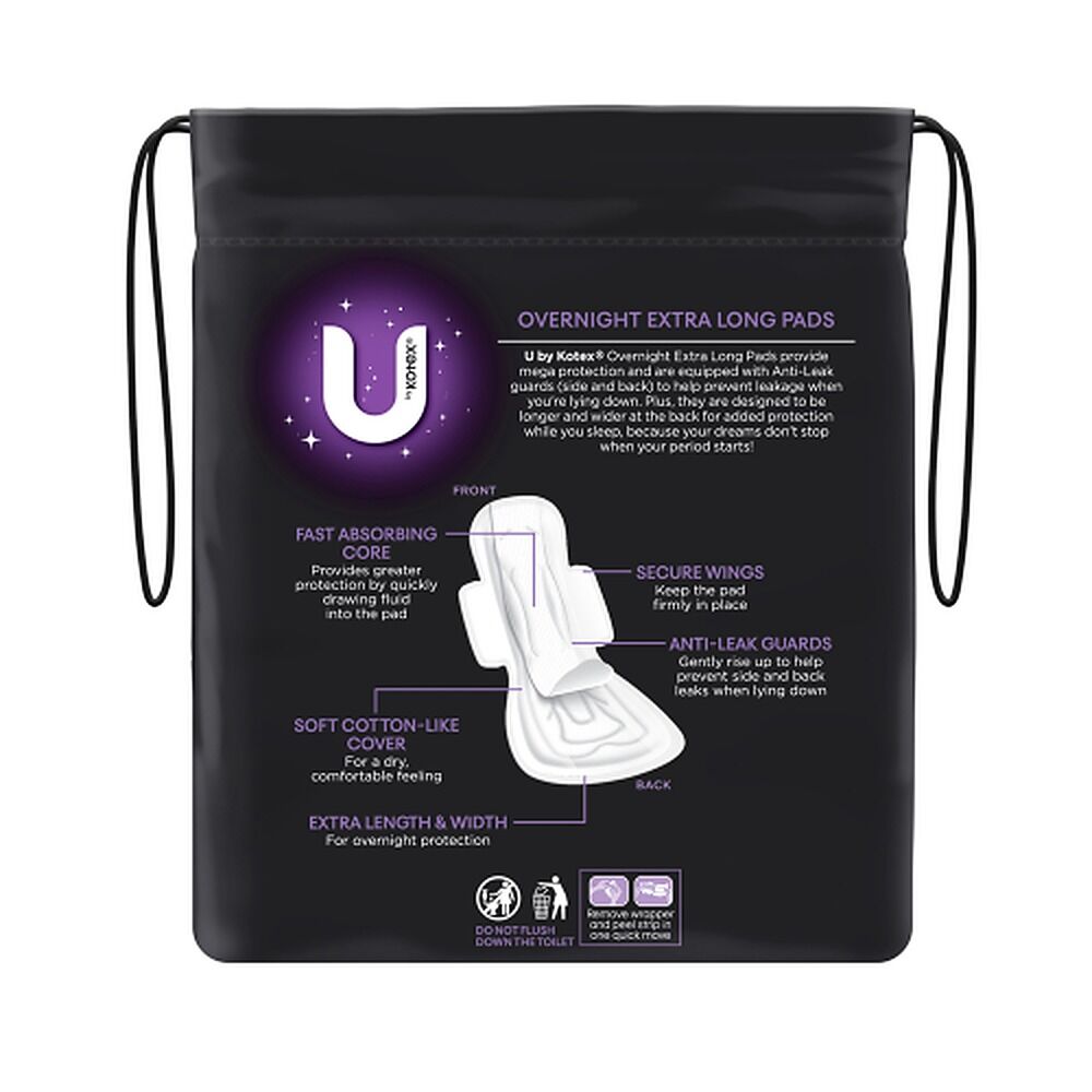 U By Kotex Overnight Extra Long Pads with Wings 8 Pack x 4