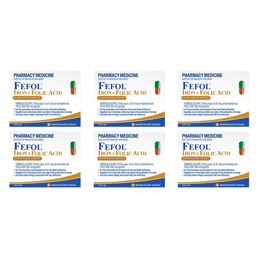 Fefol Iron & Folate Supplement 60 Capsules Pack of 6