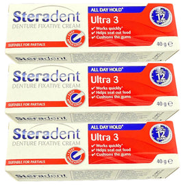Steradent Denture Fixative Cream Ultra 3 3 Pack 40g Strong Hold