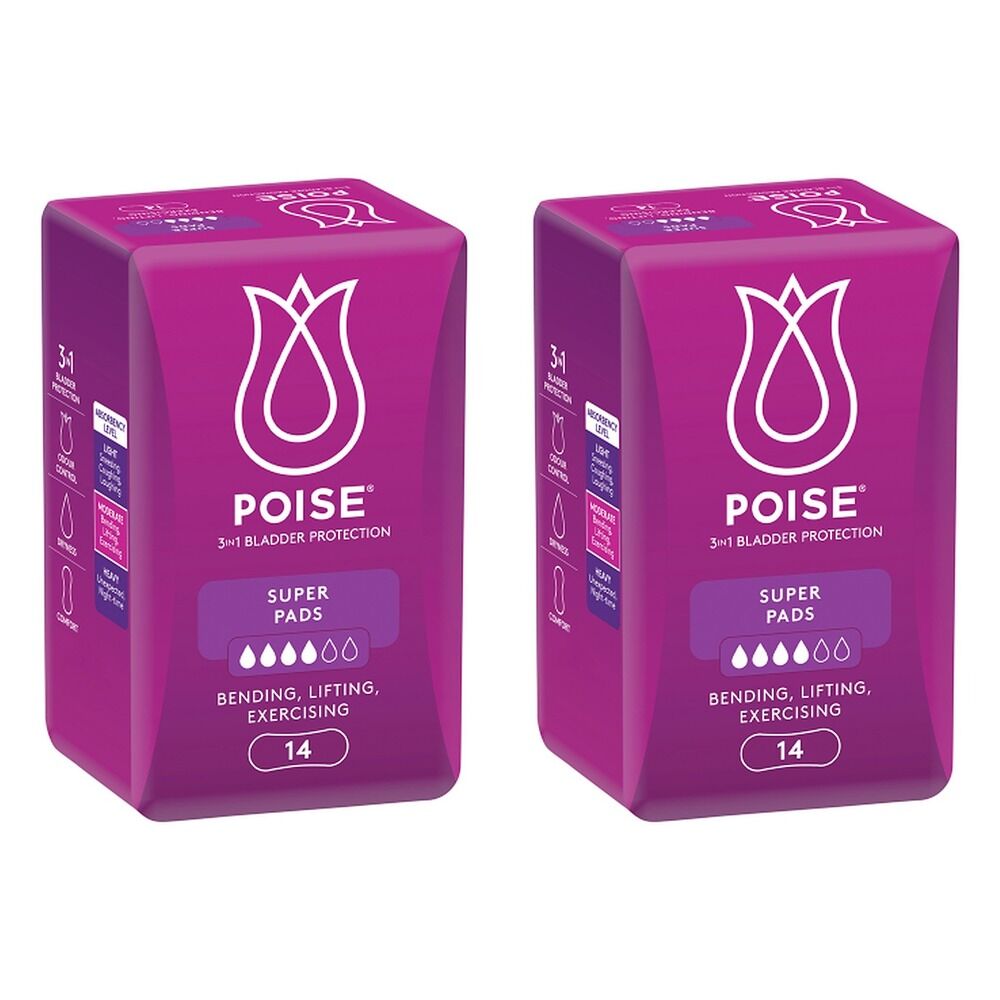 Poise Super Hourglass Pads 14 Pack x 6 Bundle of 2