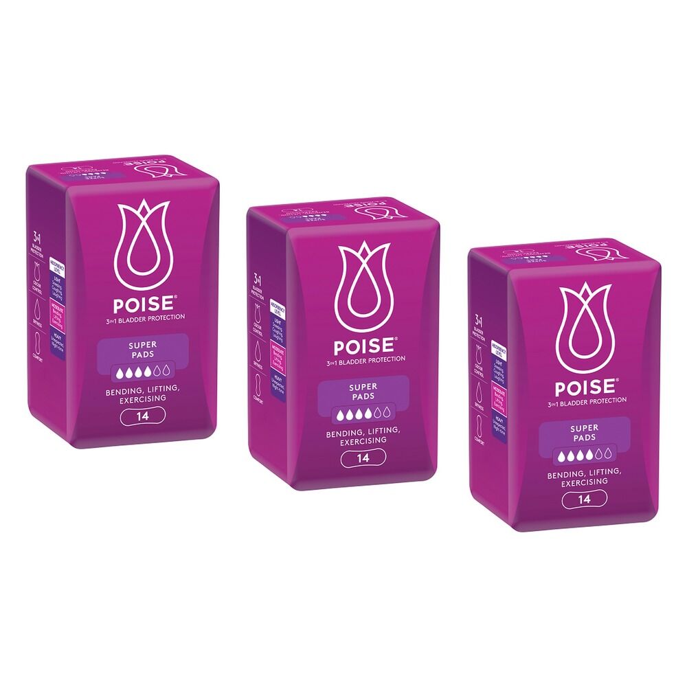 Poise Super Hourglass Pads 14 Pack x 6 Bundle of 3