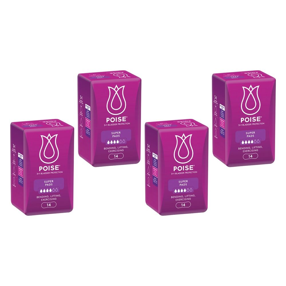 Poise Super Hourglass Pads 14 Pack x 6 Bundle of 4