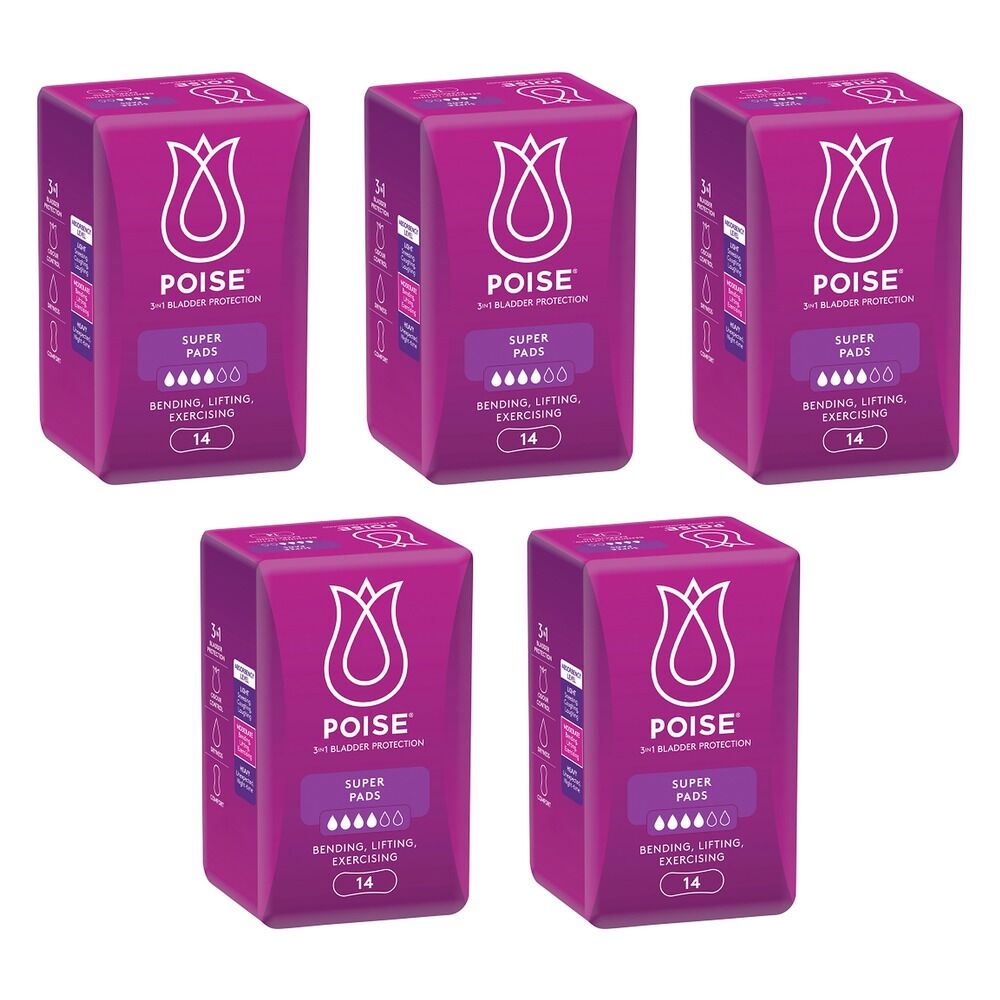 Poise Super Hourglass Pads 14 Pack x 6 Bundle of 5