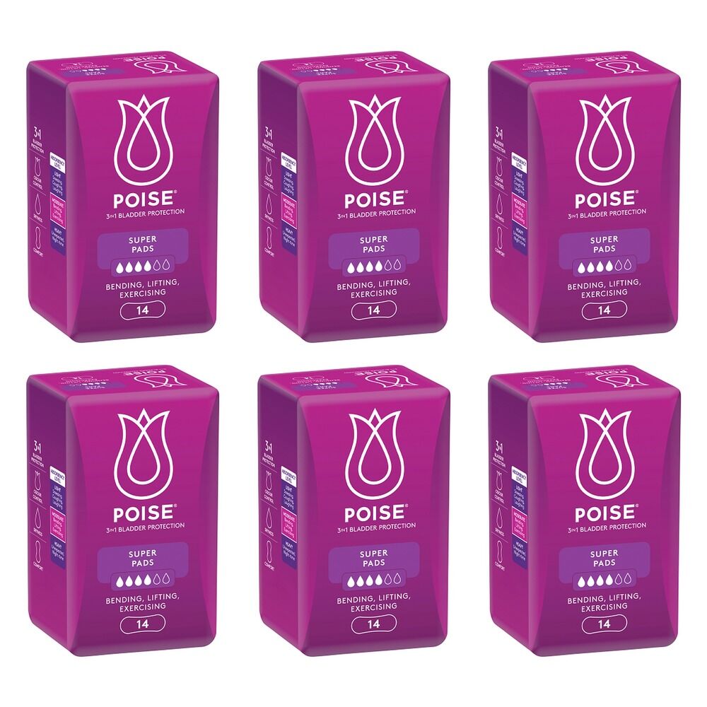 Poise Super Hourglass Pads 14 Pack x 6 Bundle of 6