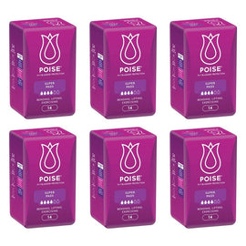 Poise Super Hourglass Pads 14 Pack x 6 Bundle of 6