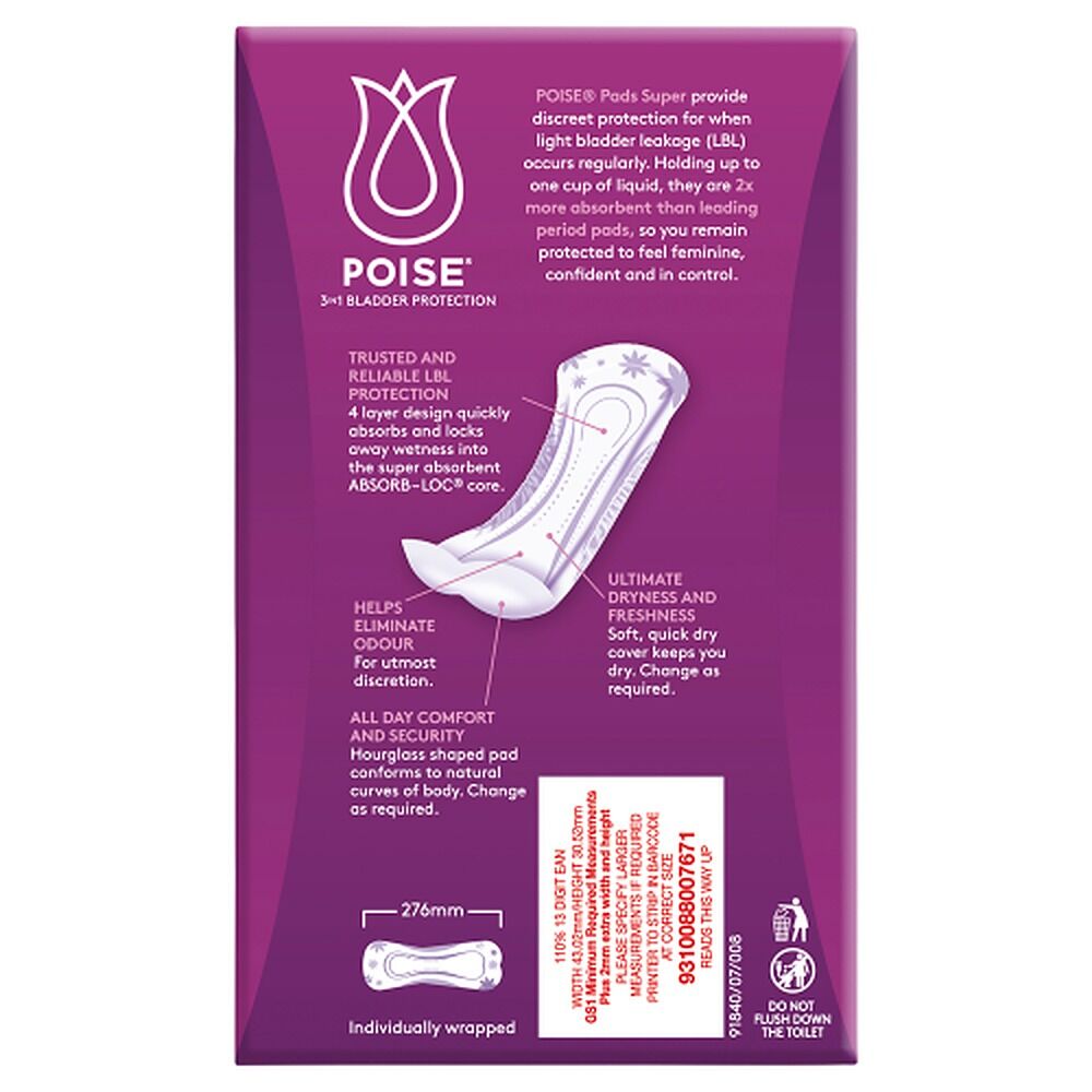 Poise Super Hourglass Pads 14 Pack x 6