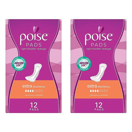Poise Extra Pads 12 Pack x 6 Bundle of 2