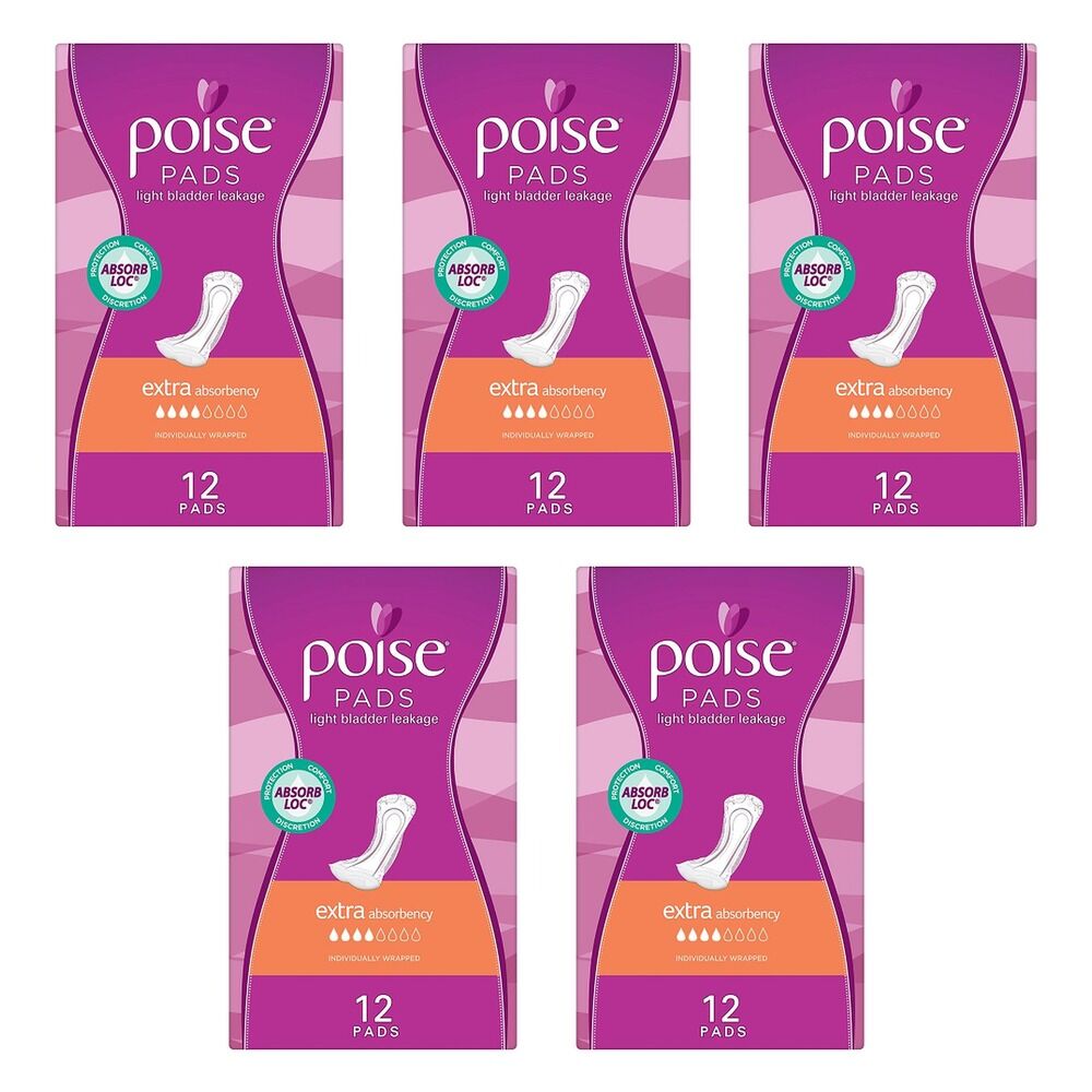 Poise Extra Pads 12 Pack x 6 Bundle of 5