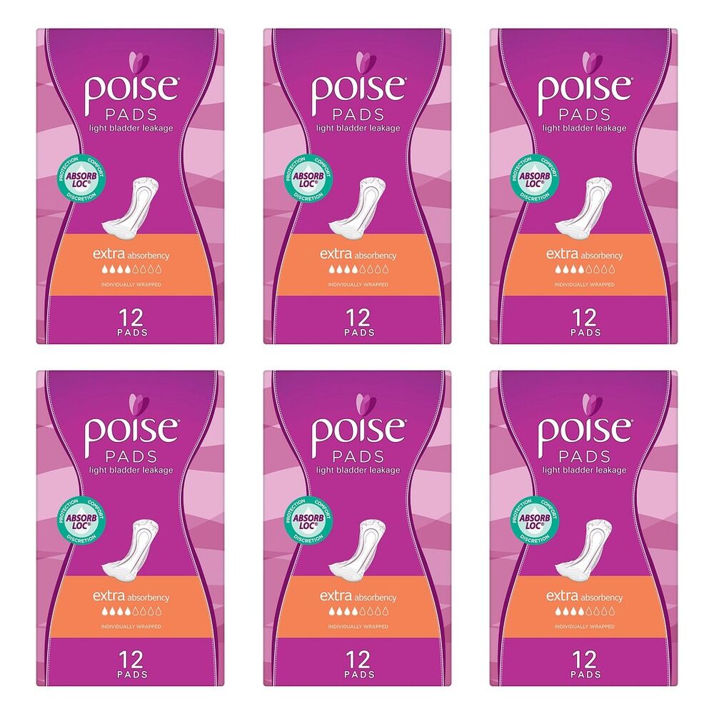 Poise Extra Pads 12 Pack x 6 Bundle of 6
