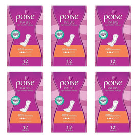 Poise Extra Pads 12 Pack x 6 Bundle of 6