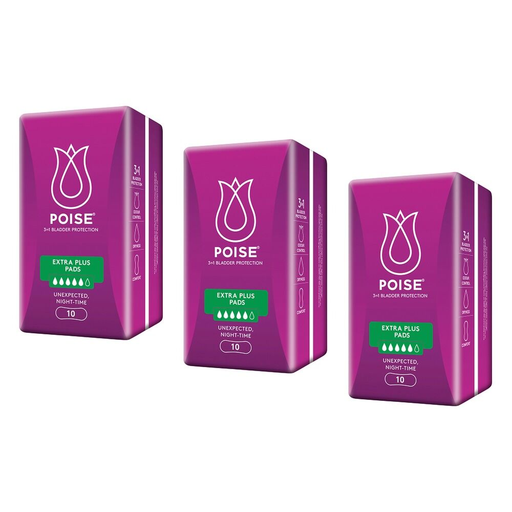 Poise Extra Plus Pads 10 Pack x 6 Bundle of 3