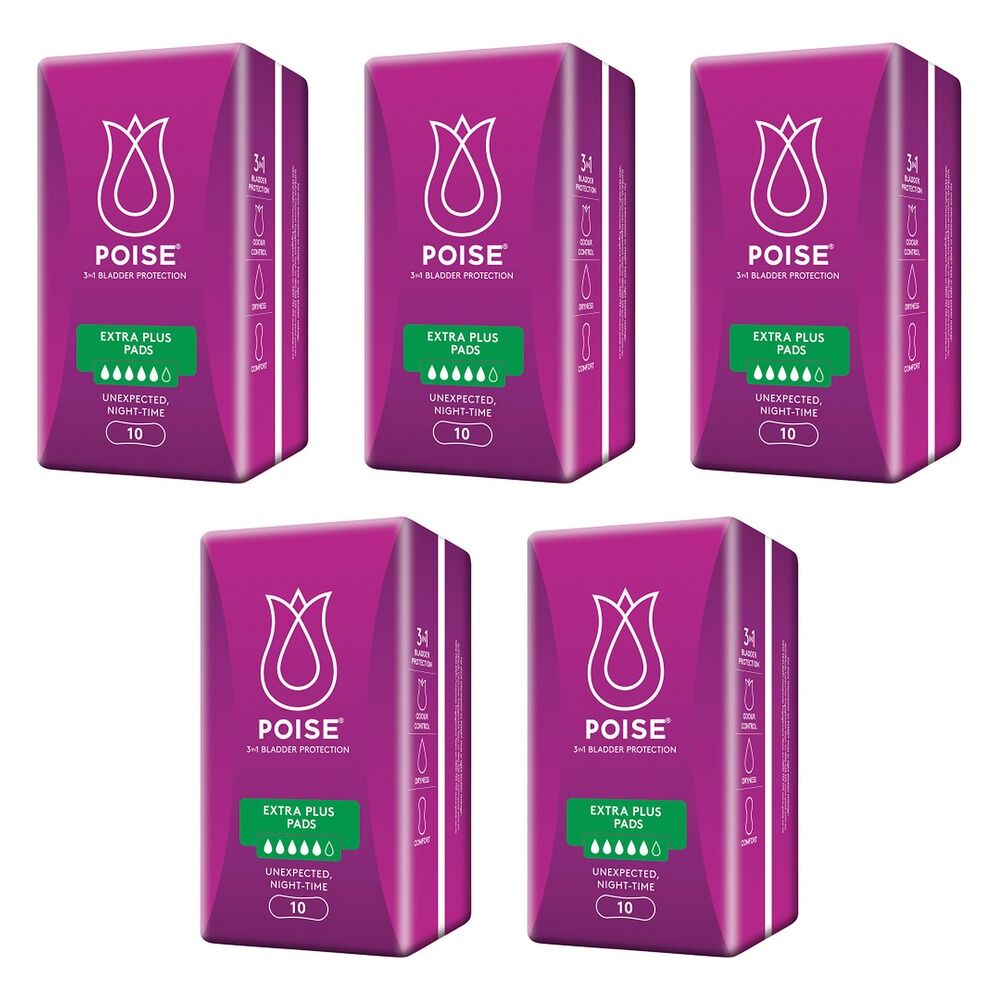 Poise Extra Plus Pads 10 Pack x 6 Bundle of 5
