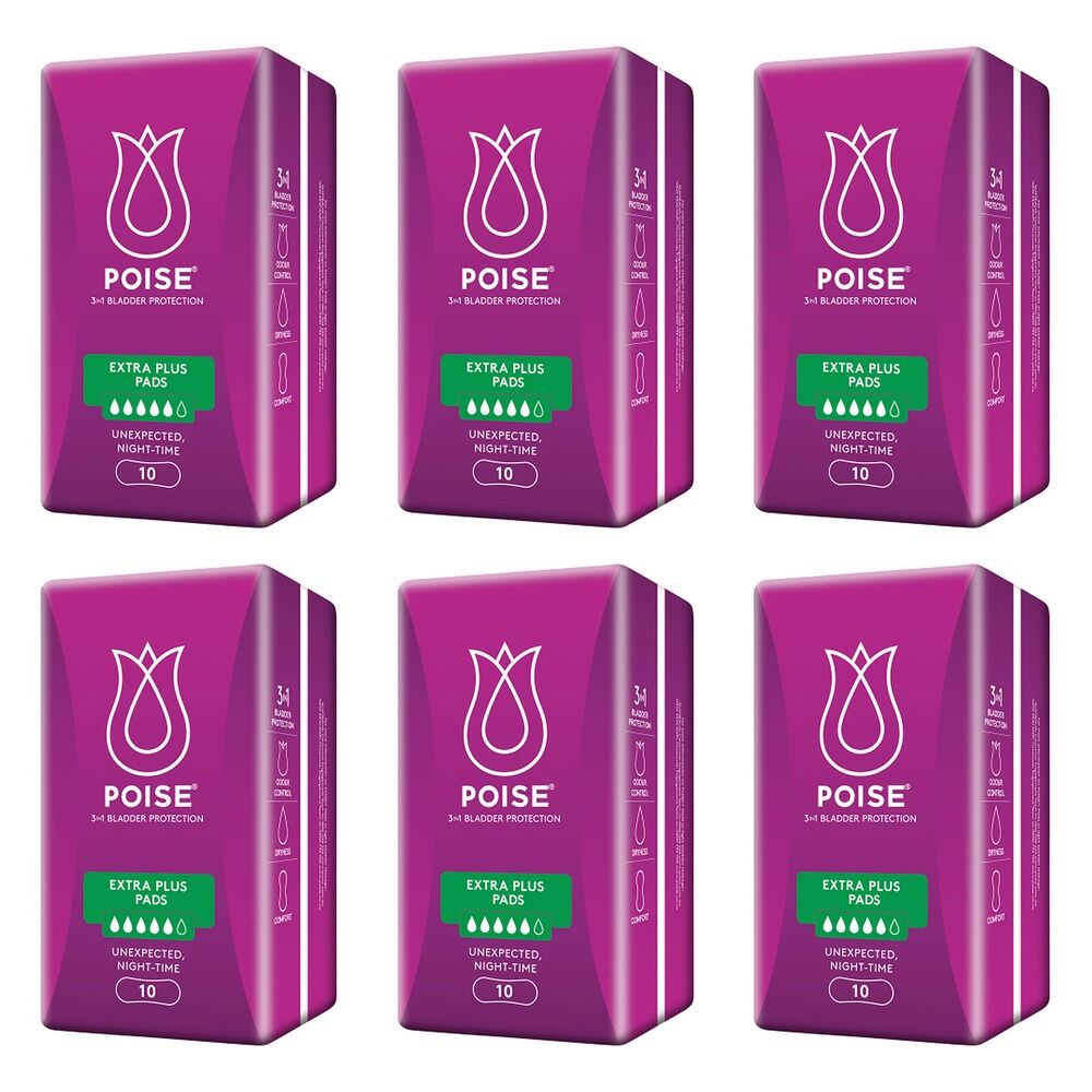 Poise Extra Plus Pads 10 Pack x 6 Bundle of 6