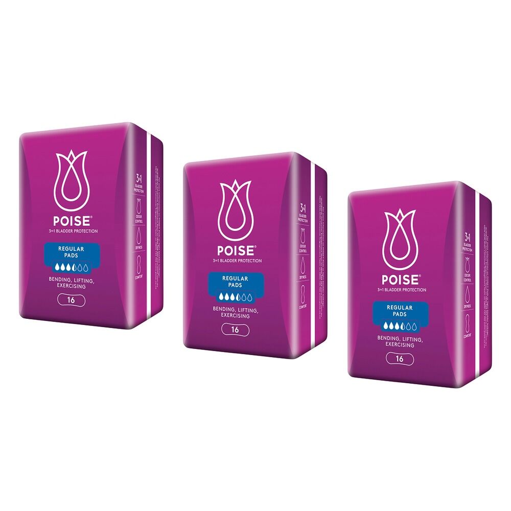 Poise Pads Regular 16 Pack x 6 Bundle of 3
