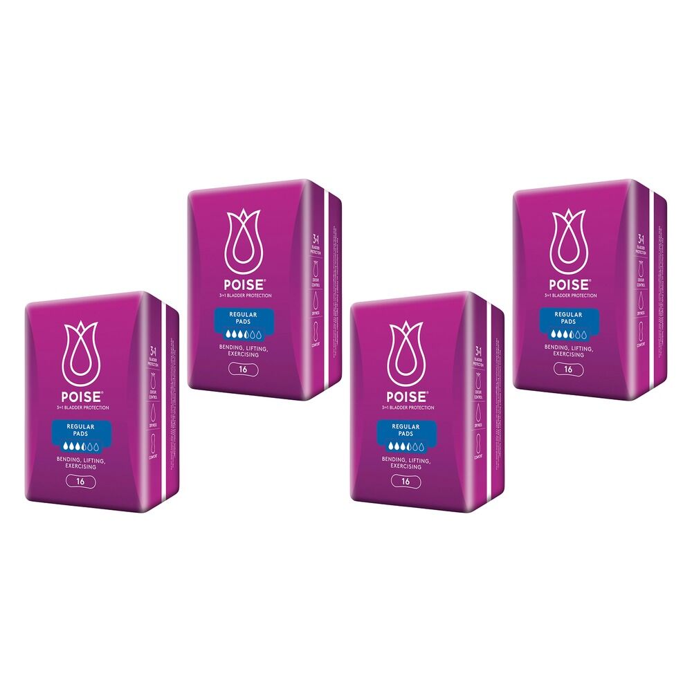 Poise Pads Regular 16 Pack x 6 Bundle of 4