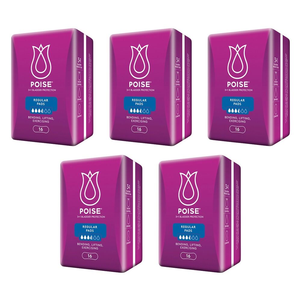 Poise Pads Regular 16 Pack x 6 Bundle of 5