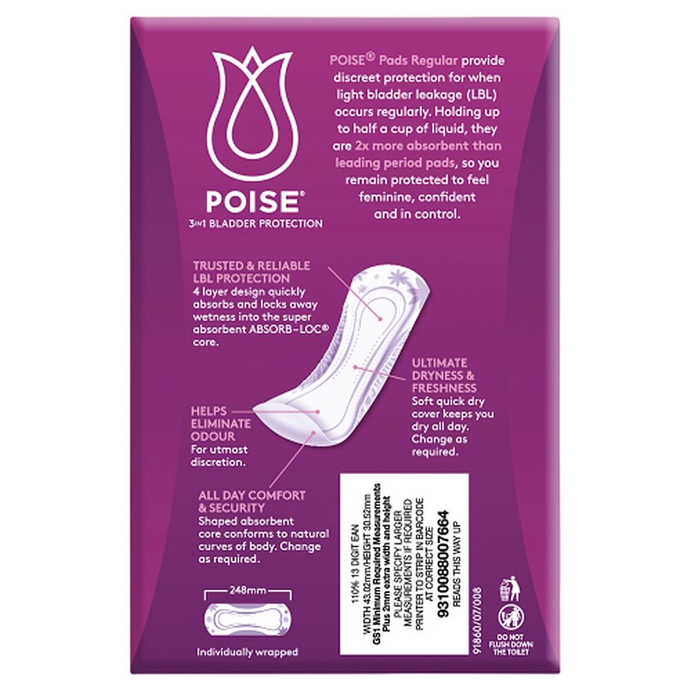 Poise Pads Regular 16 Pack x 6