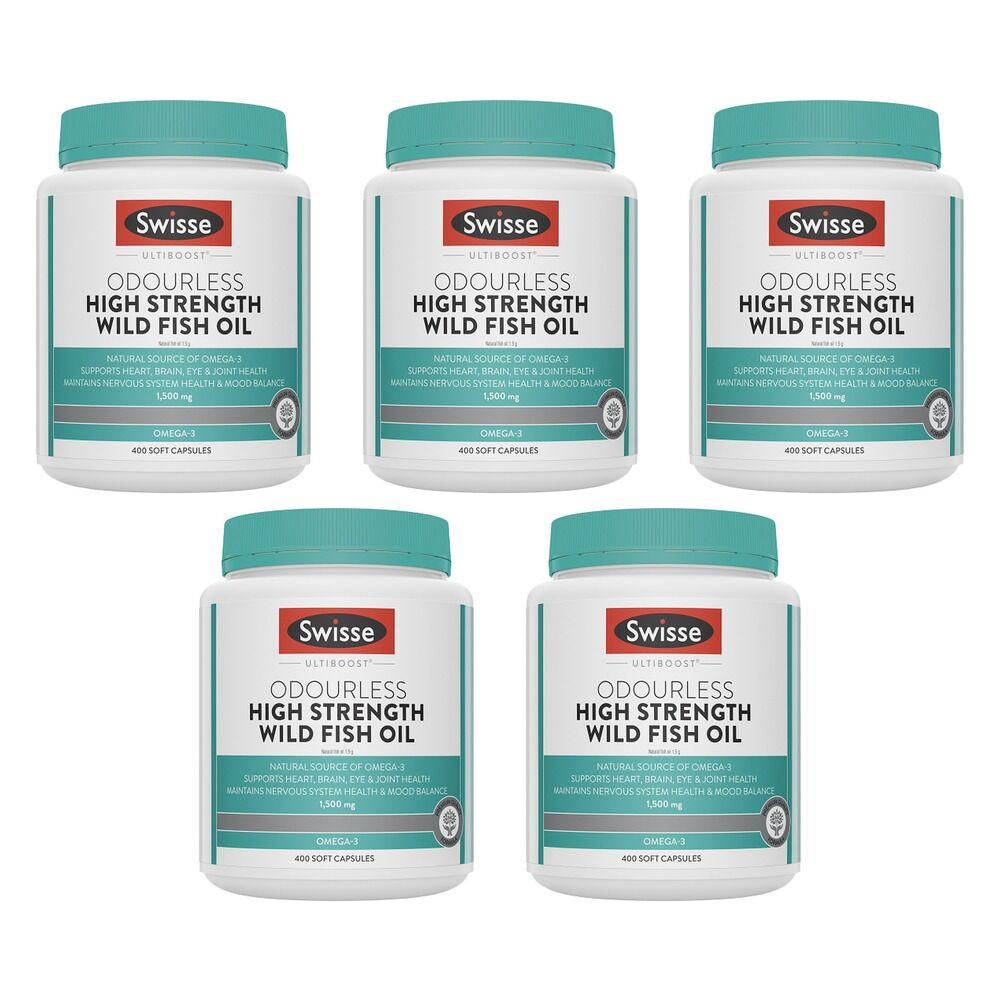 Swisse Ultiboost Odourless High Strength Wild Fish Oil 400 Capsules Pack of 5