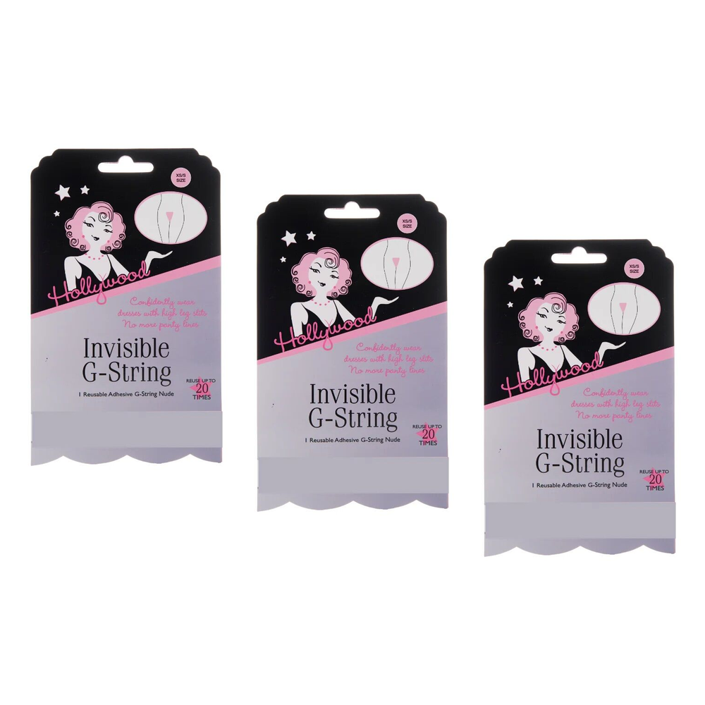 Hollywood Fashion Secrets Invisible G String Reusable Nude No VPL XS/S Pack of 3